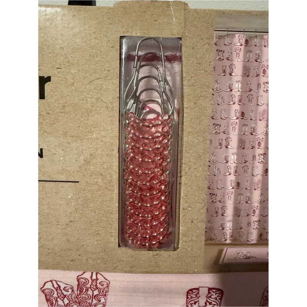 Wrangler Pink and Red Cowboy Boot Shower Curtain & Bath Rug Set